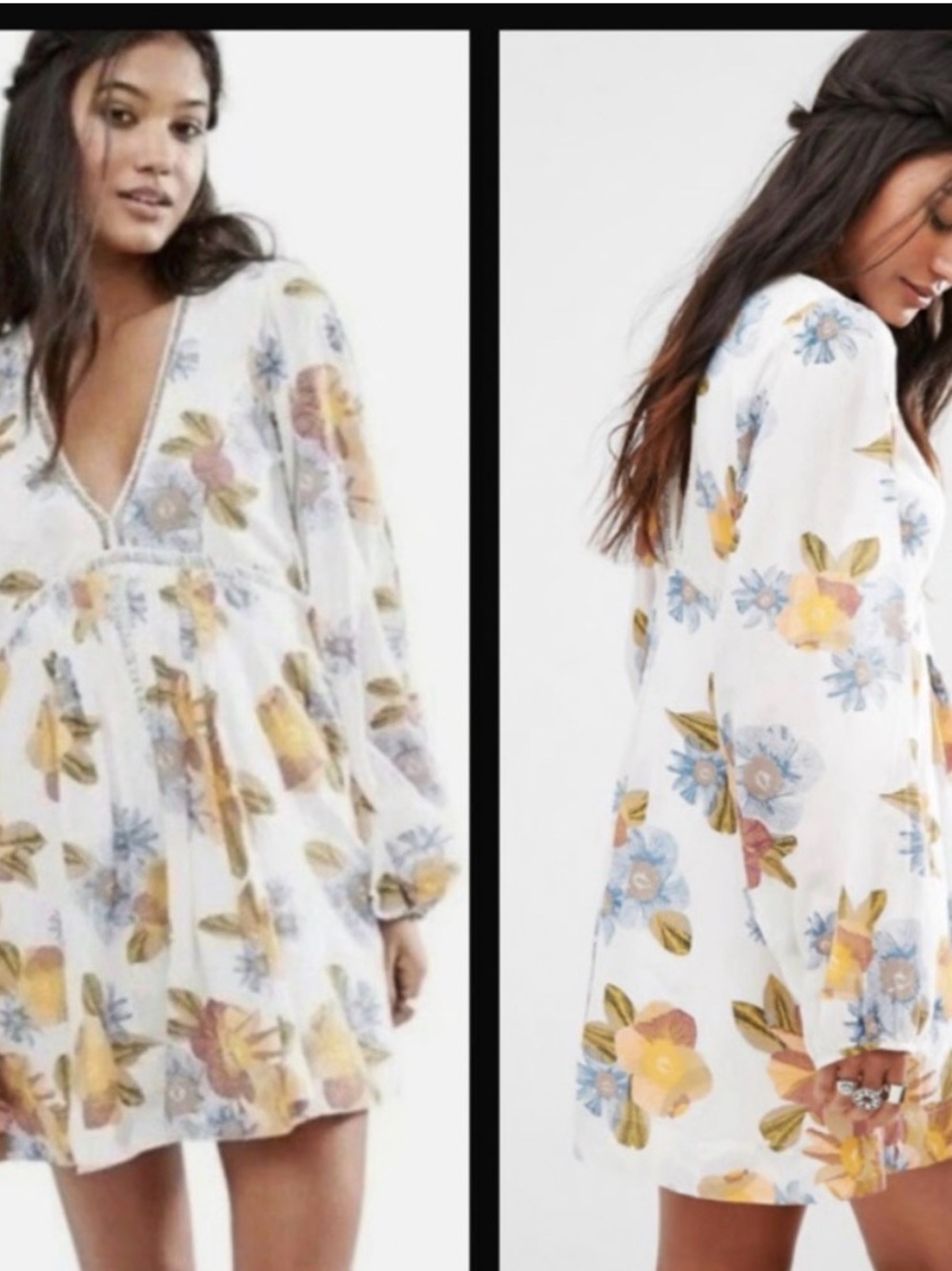 Free People Strawberry fields  white and Floral V-Neck Mini Dress,euc, sz M